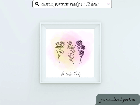 personalized birthflower portrait with message, birthflower portrait for family , friends & couple with personalized message product image (6)