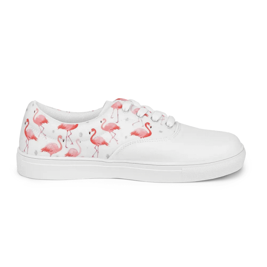 Women's Pink Flamingo Lace-Up Canvas Shoes, Tropical Bird Pattern, Comfortable Fashion Canvas Shoes, Unique Gift product image (5)