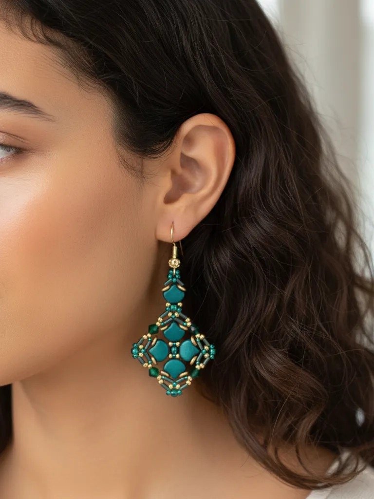 Queen’s Trellis Necklace Earrings Set - Green product image (2)