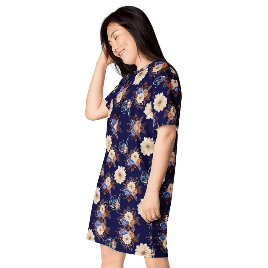Vintage Vibes | Retro Blue Blossom and Bike T-Shirt Dress product image (7)