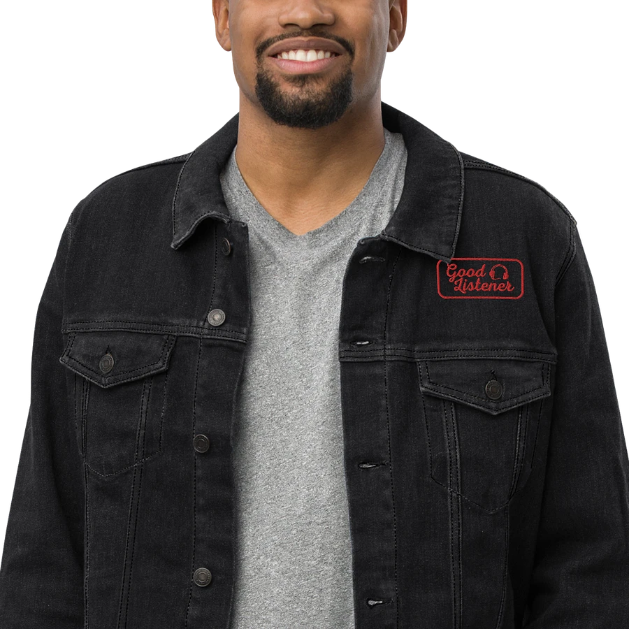 Good Listener Logo Embroidered Jean Jacket - Black and Red product image (20)