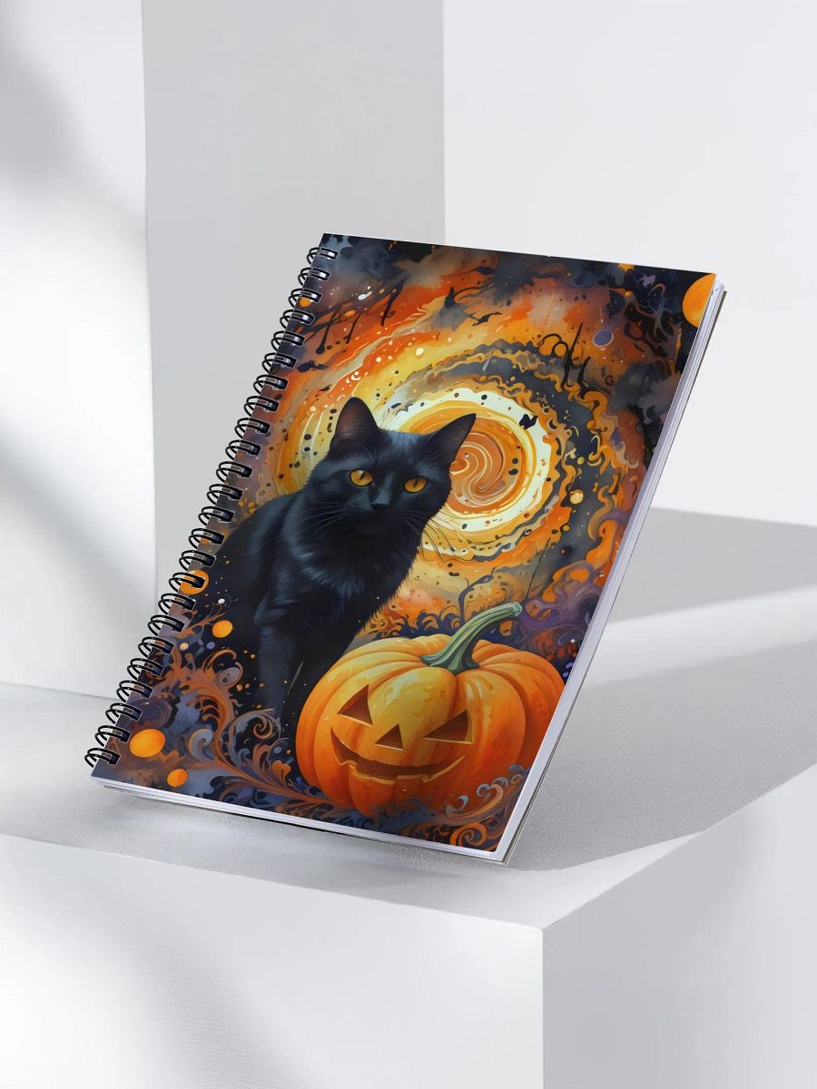 Celestial Black Cat & Pumpkin Spiral Notebook product image (3)