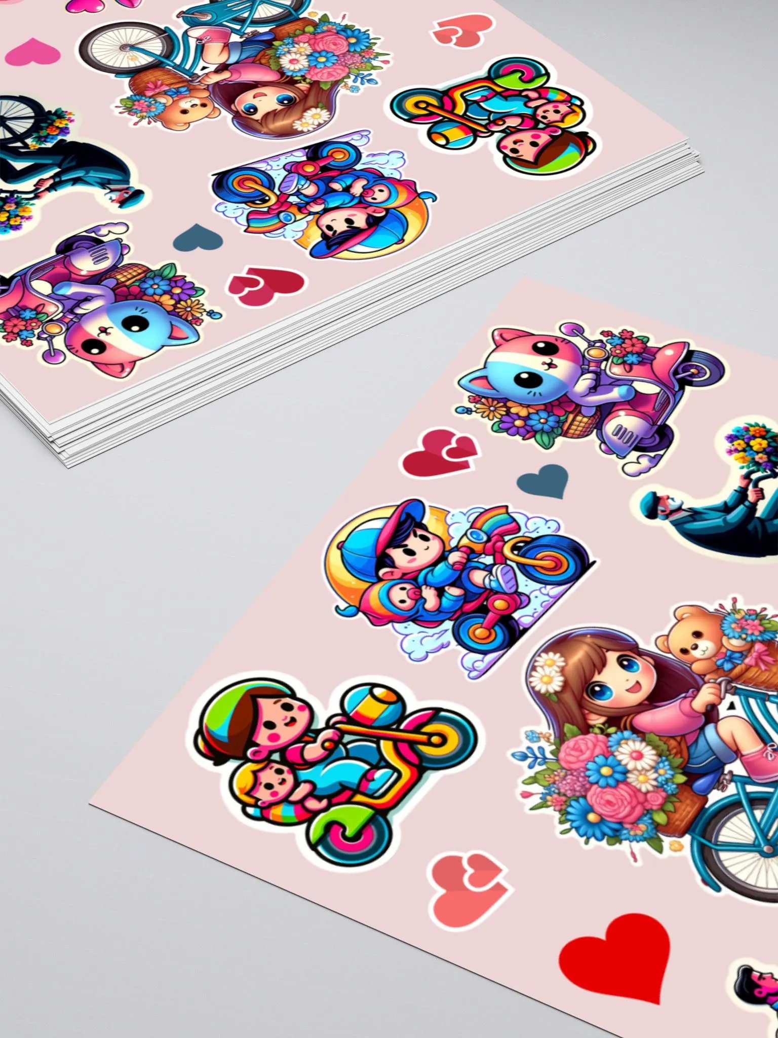 Colourful Cycling images with hearts -Kiss Cut Stickers product image (4)
