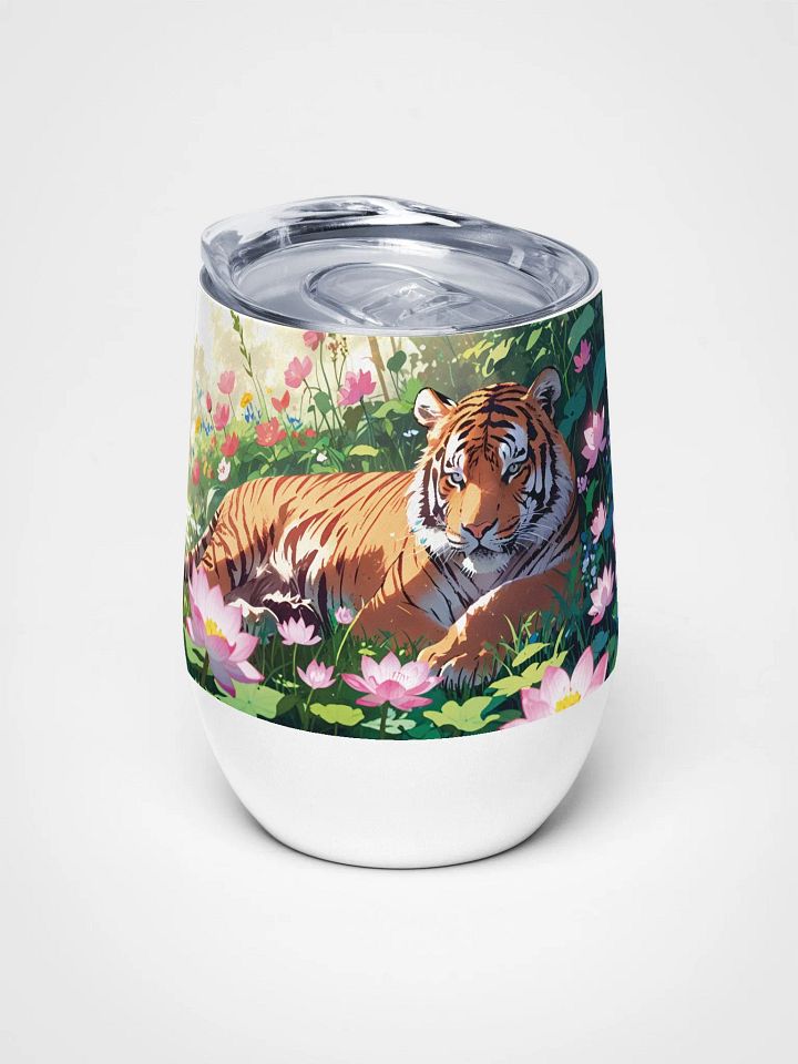 Majestic Tiger in Lotus Flowers 12 Oz Wine Tumbler – Bold Watercolor Tiger & Lotus Design product image (2)