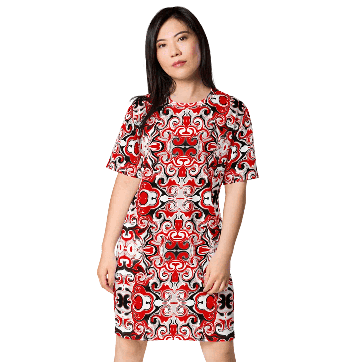 Red Abstract Swirls T-Shirt Dress product image (2)