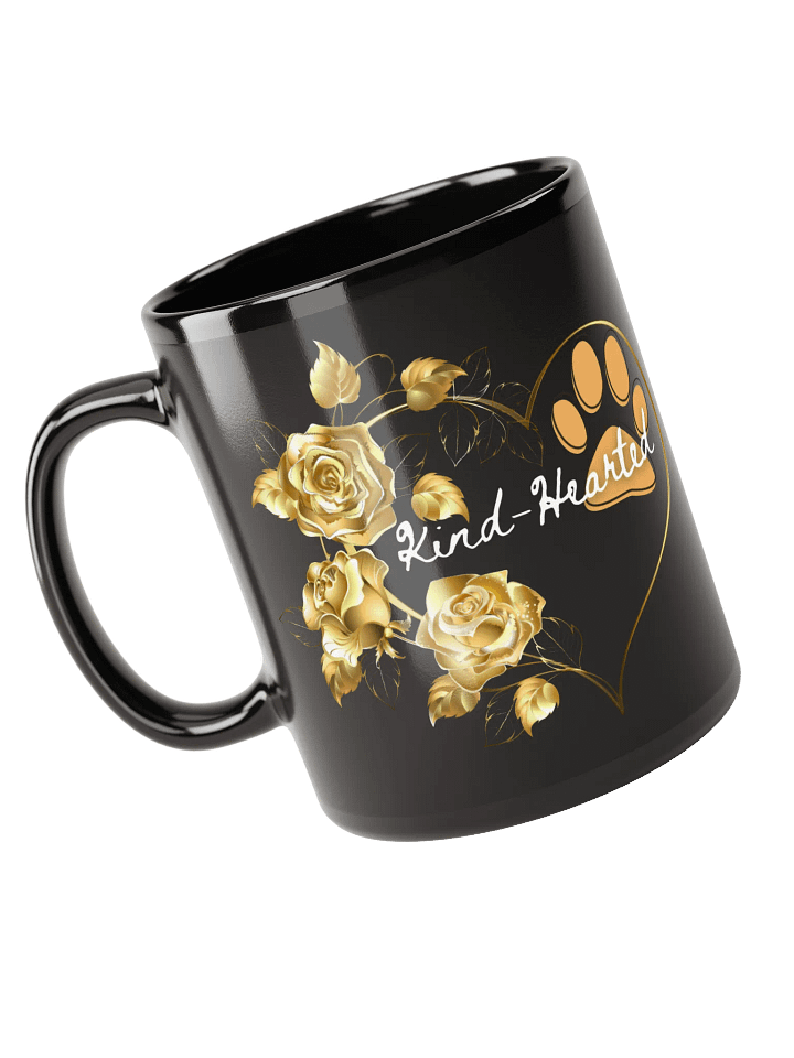 Black Glossy Mug 11 oz, Kind-Hearted Golden Roses and Puppy Paw product image (2)