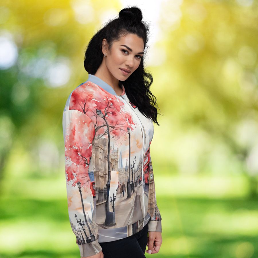 London England Watercolor All Over Print Bomber Jacket product image (3)