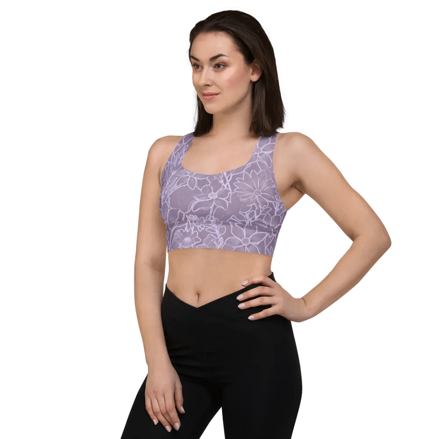 Line art Floral Lilac/All-Over Print Longline Sports Bra by Sublicolor product image (3)