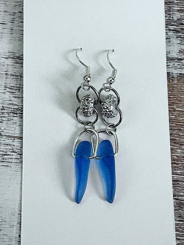 Sea Glass Drop Earrings | Medium Blue & Silver Sparkle Beads | Handmade Coastal Charm Jewelry by Monique Faella Designs™ | MFD-00110 product image (2)