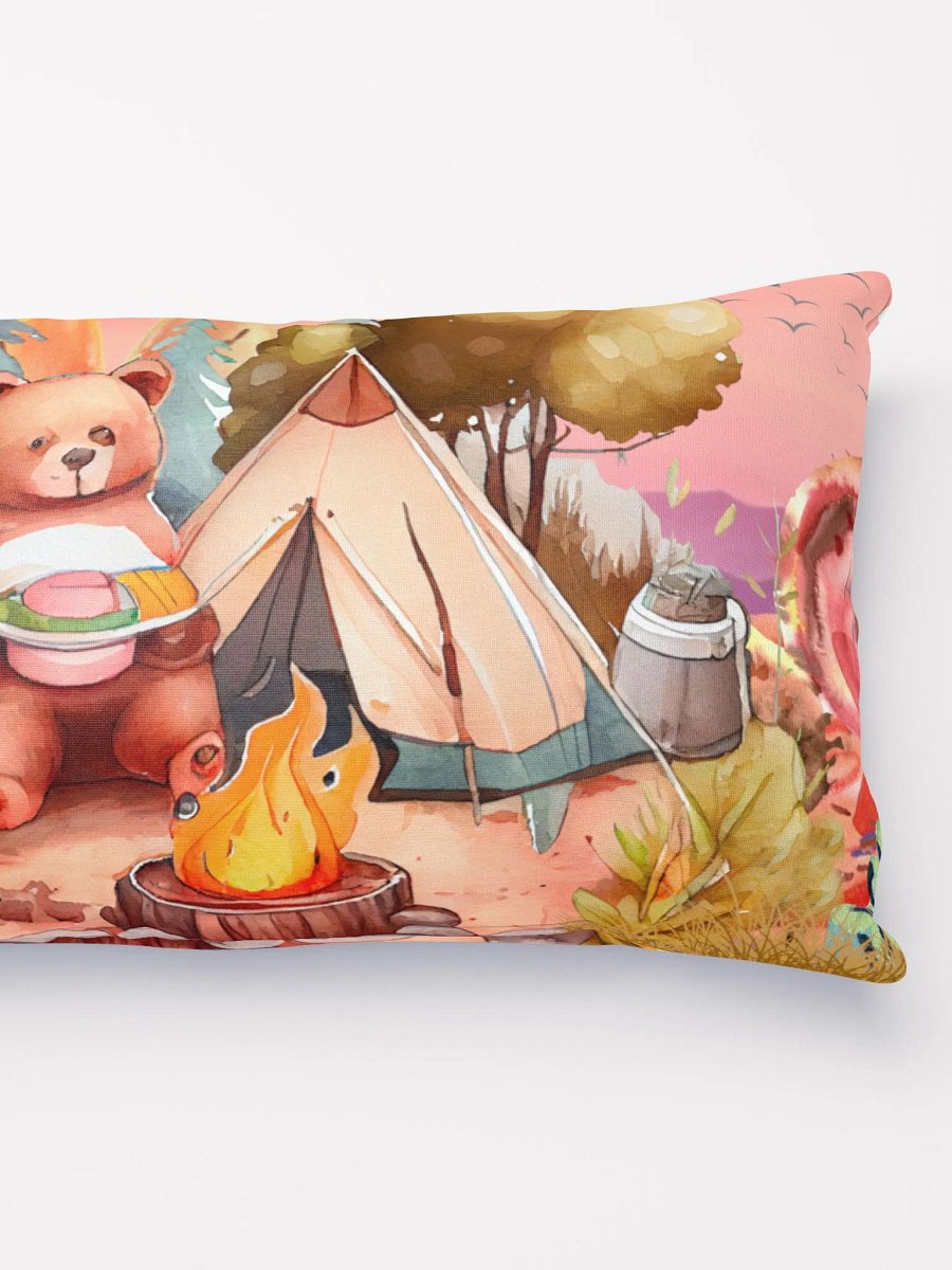Camping Bear Throw Pillow | Jungle Campfire Scene | 3 Sizes Available product image (2)