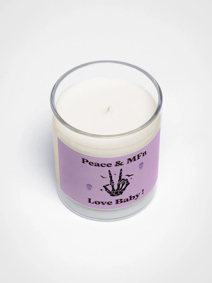 ''Peace & MF'n Love Baby'' Soy Wax Candle In A Clear Glass Jar product image (2)