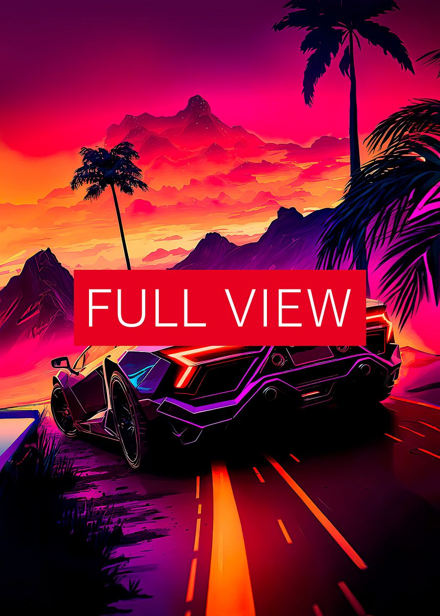 Synthwave aesthetic sport car Lamborghini with palms [synthwave/vaporwave/cyberpunk] — aesthetic art print product image (3)