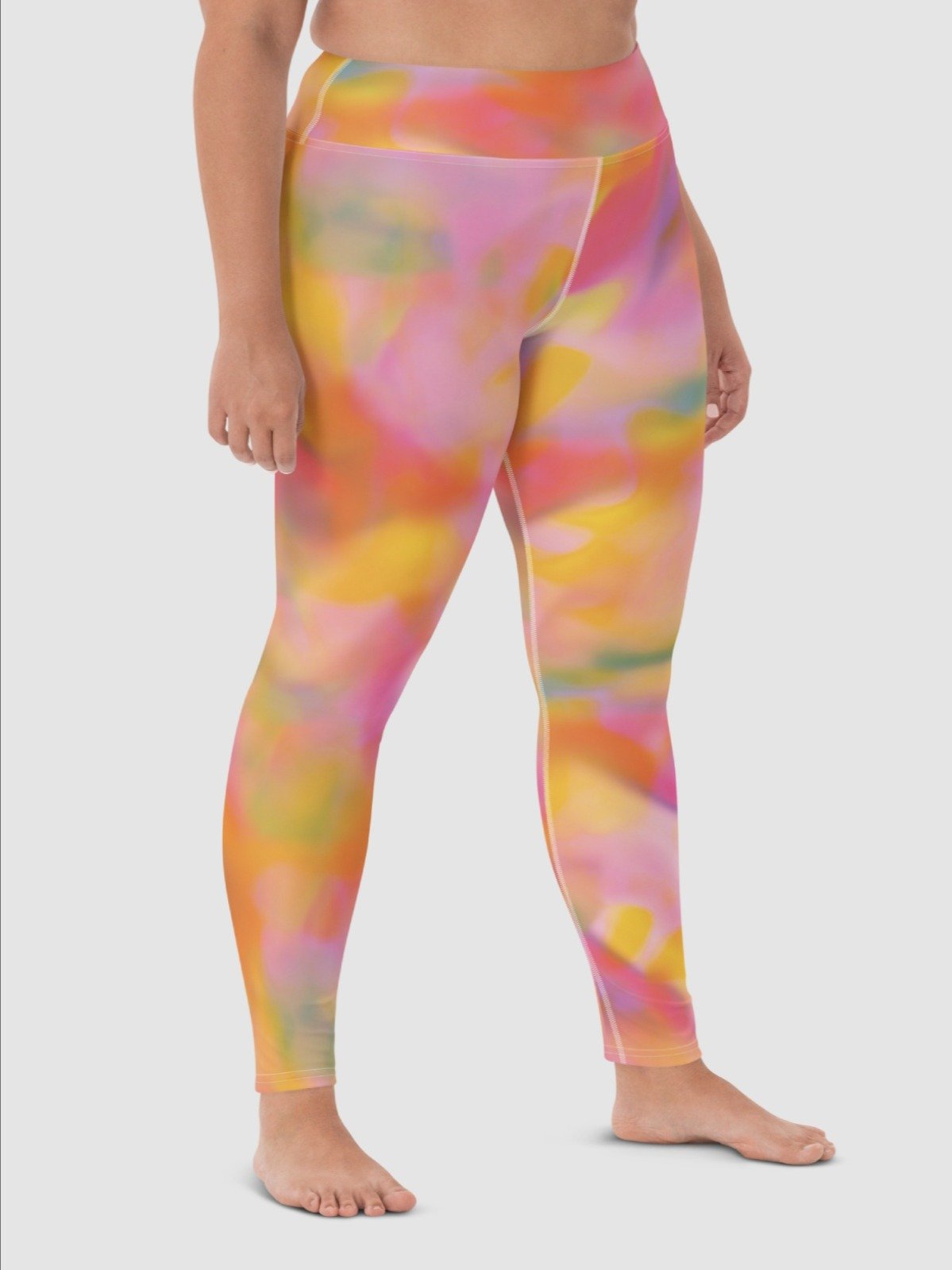 High-Waisted Leggings "Sweet Pastel Tie Dye in Orange Light Pink" product image (6)