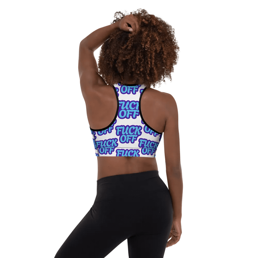 "FUCK OFF" Repeated All-Over Sports Bra product image (3)