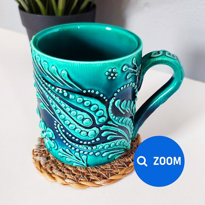 Ceramic handmade coffee mug, turquoise/green/emerald cup — handmade pottery, handmade ceramic, home decor, handmade gift, Turkish ceramic product image (2)