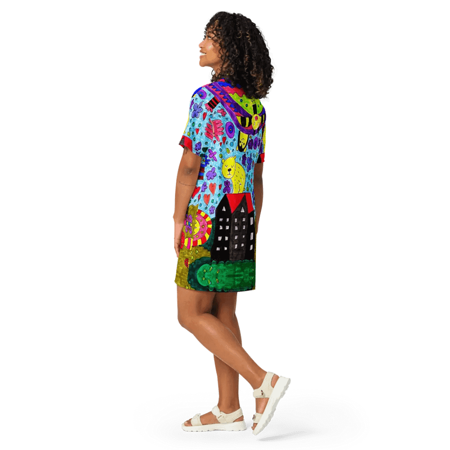 Abstract Vibrant Doodle Characters Ladies T Shirt Dress product image (12)