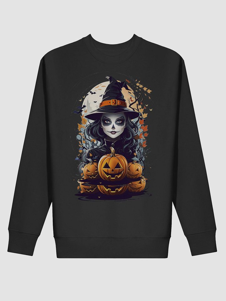 Witch and Pumpkins Sweatshirt – Gothic Halloween Pullover, Spooky Witch & Jack-o’-Lanterns Sweater product image (2)
