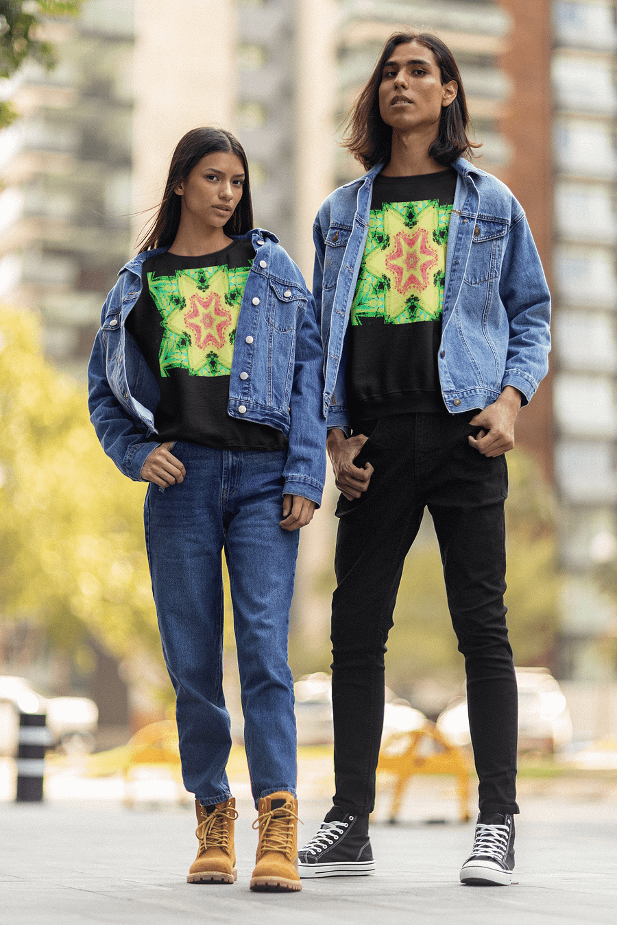 Abstract Green, Orange and Yellow Kaleidoscope Star Unisex Sweatshirt product image (3)