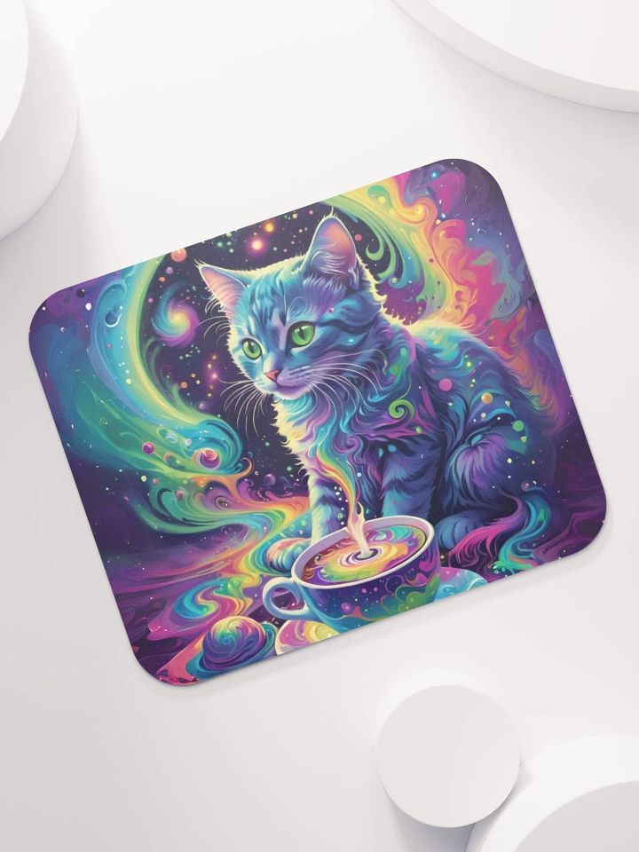 Psychedelic Cat with Cosmic Coffee Mouse Pad product image (1)