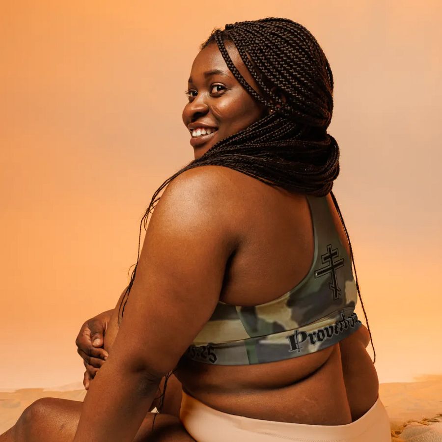 Faithful Camo: Proverb 3:25 Longline Sports Bra - Woodland product image (9)