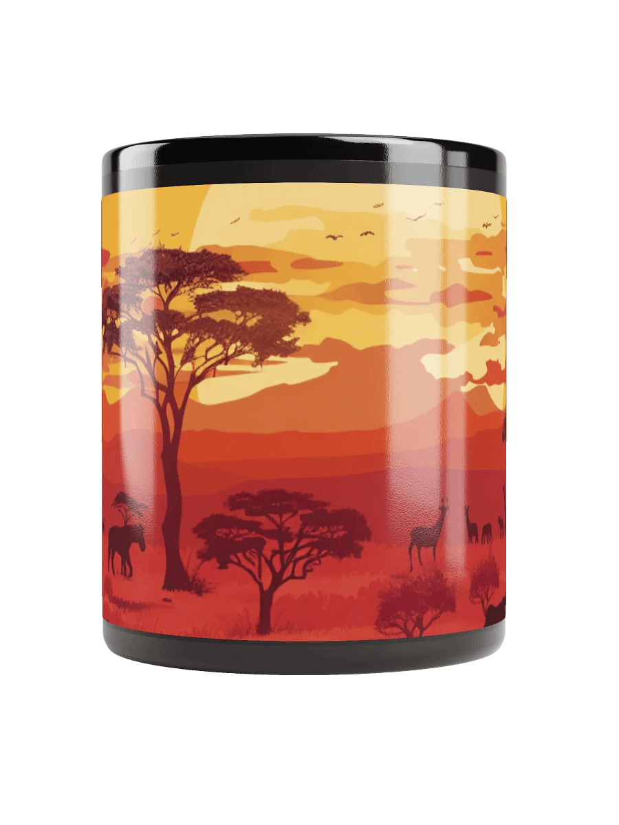 African Sunset Black Glossy Ceramic Mug by Treasure Pie product image (10)
