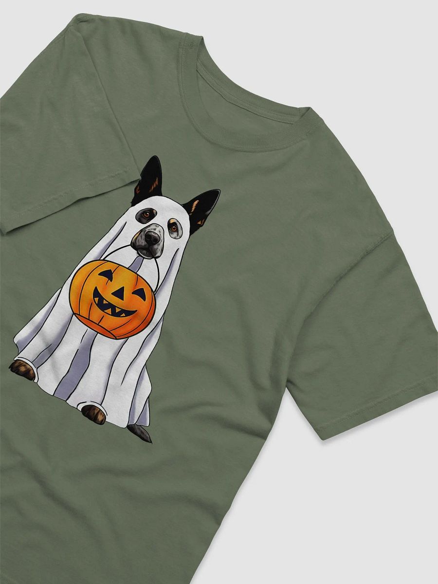 Australian Cattle Dog Halloween Tee | Funny Halloween Blue Heeler Wearing a Ghost Costume with Pumpkin Basket product image (3)