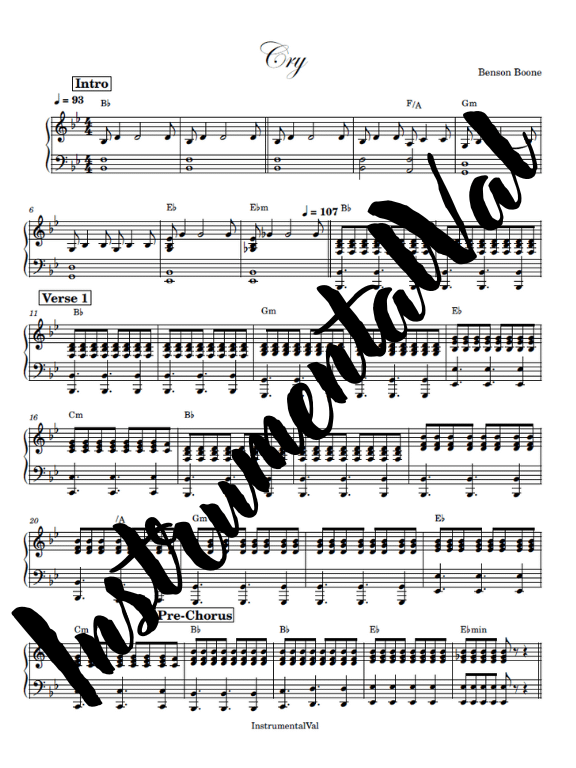 Cry - Benson Boone piano accompaniment