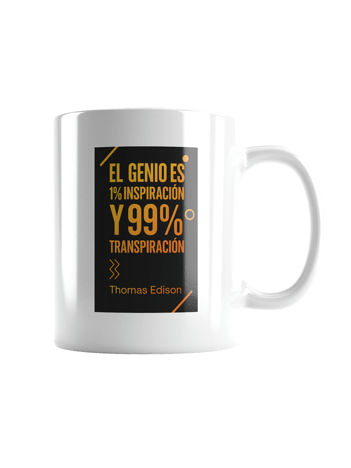 TAZA energética moderno con cita de Edison sobre genio y trabajo product image (4)