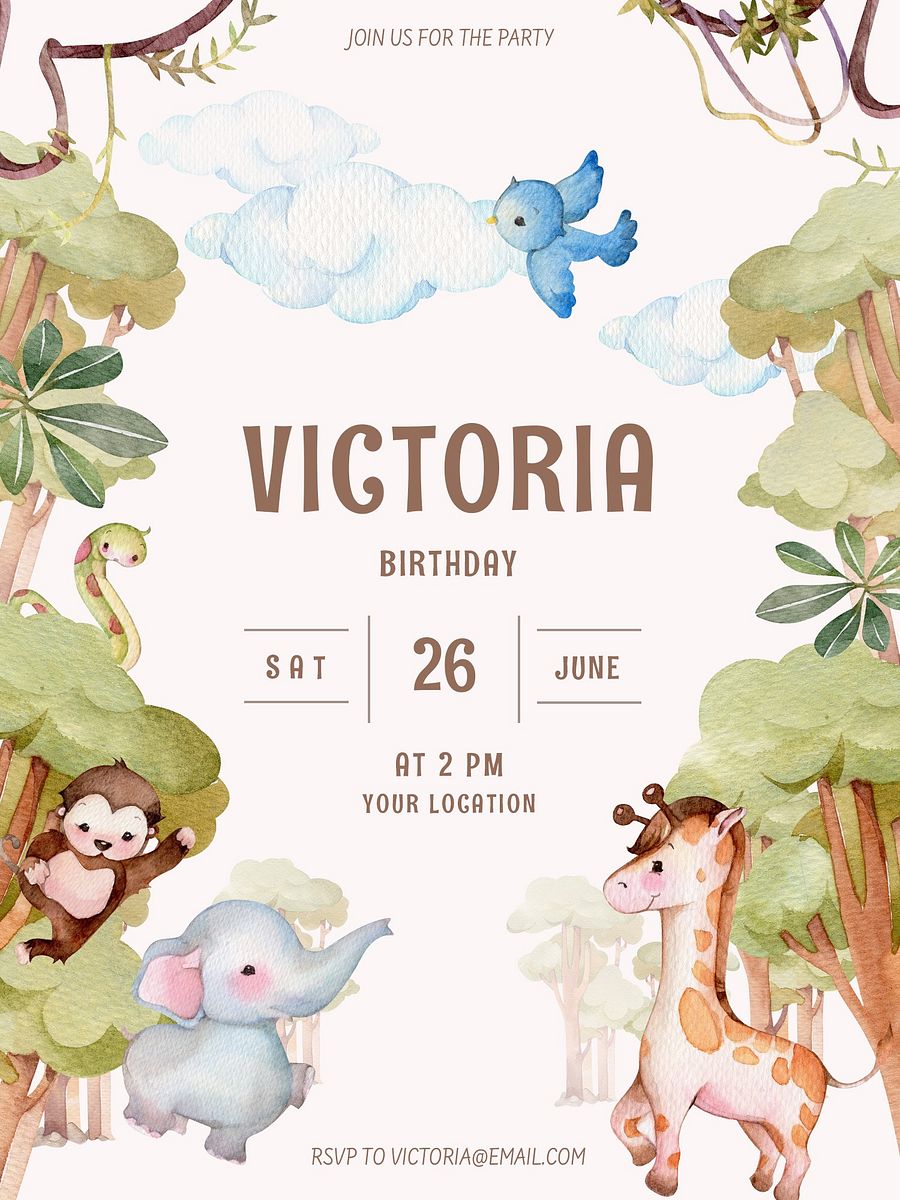 Jungle Theme Birthday Invitation PSD product image (1)
