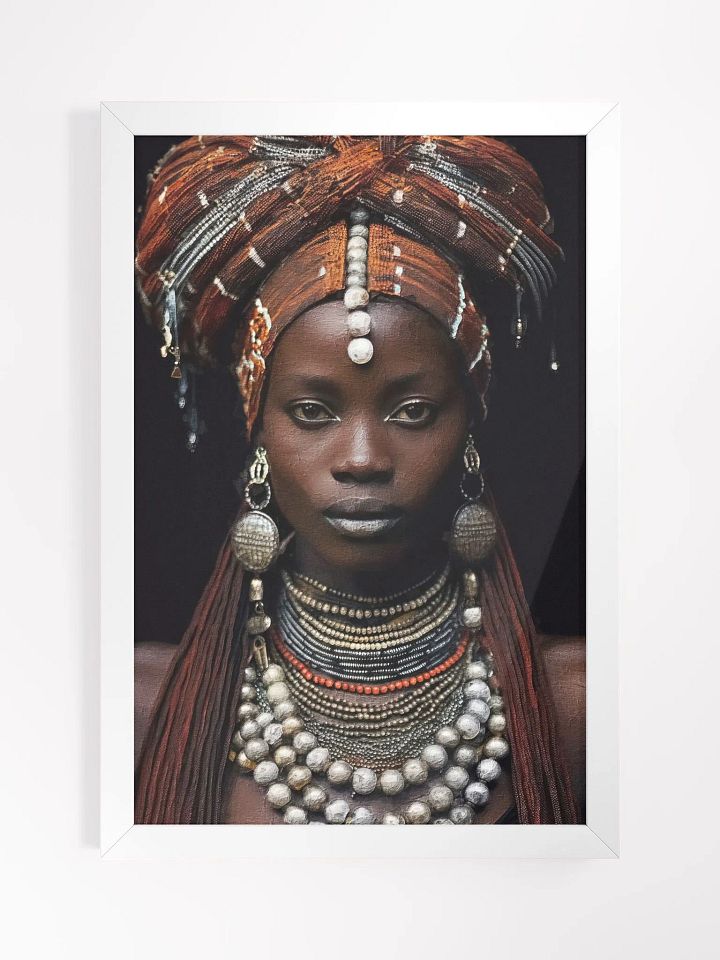 African Woman in Traditional Head Dress, Bronze & Silver Jewelry Poster Print, Framed product image (2)
