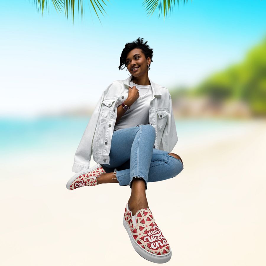Hello Weekend Watermelon All Over Print Slip On Canvas Shoes product image (3)