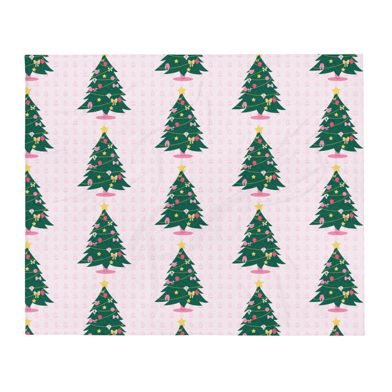 Pink and Green Christmas Tree Throw Blanket product image (6)