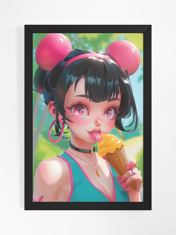 Ice Cream Dreams: Pop Art Framed Poster of a Girl with Ice Cream Cone product image (1)