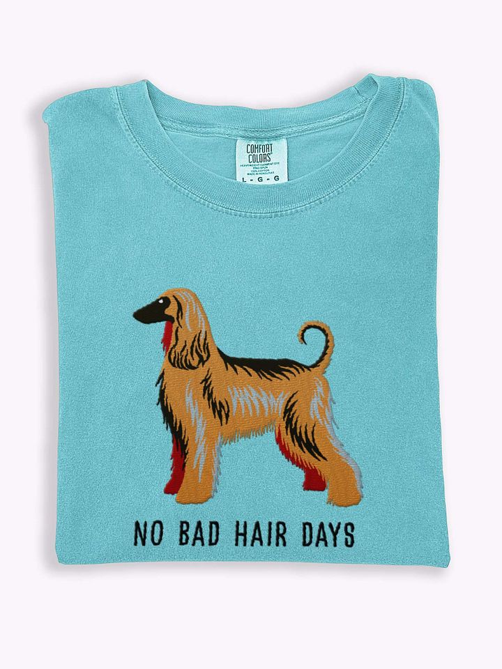 No Bad Hair Days T-Shirt(Embroidered) of an Afghan Hound(Black Mask) product image (1)