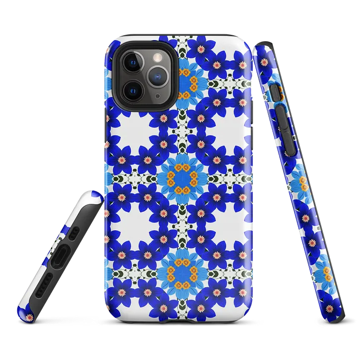 Tough Phone Case for iPhone® - Blue and Yellow Geometric Floral Pattern product image (1)