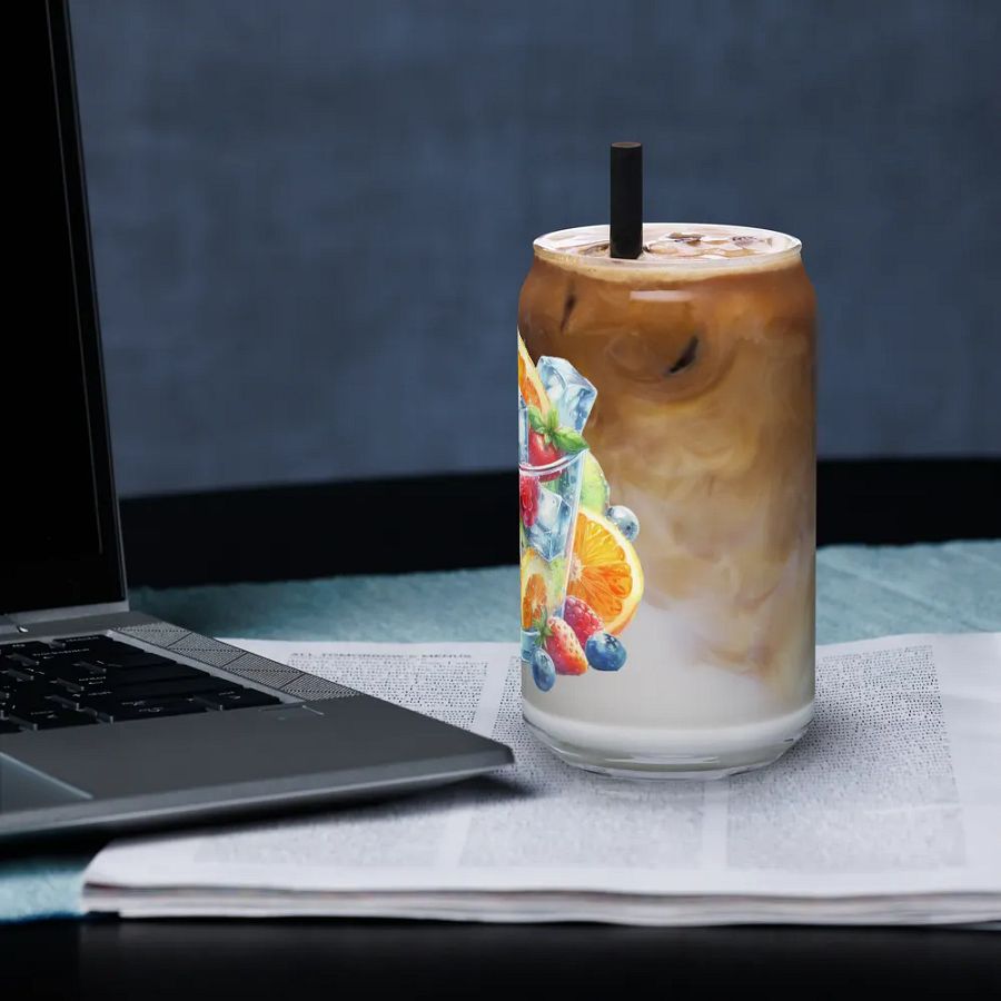 Fruit juice with fruit slice mixed water affect design-03-Can-Shaped Glass product image (5)