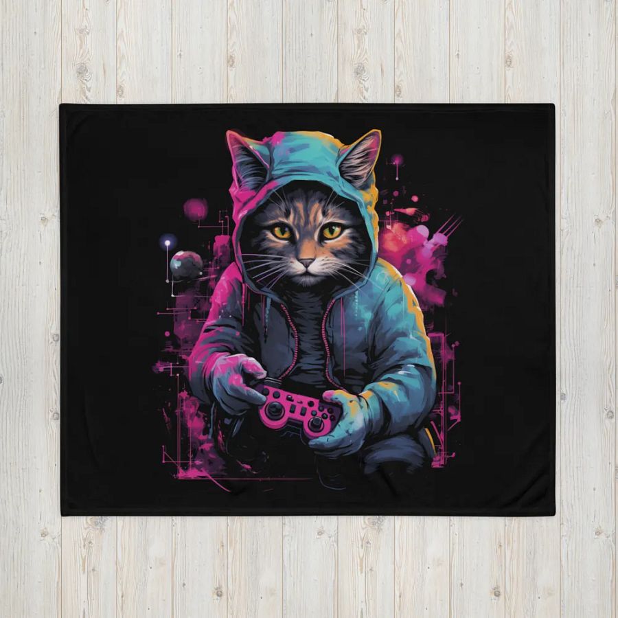 Hoodie Cat Gaming Throw Blanket product image (16)