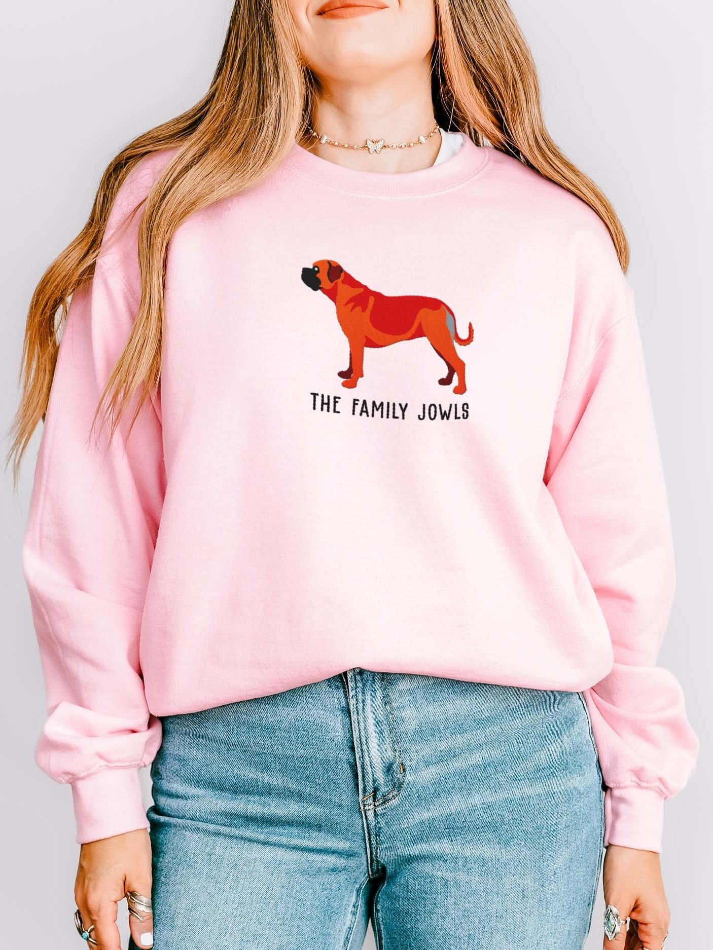 The Family Jowls Sweatshirt(Embroidered) of a Bullmastiff(Red) product image (2)