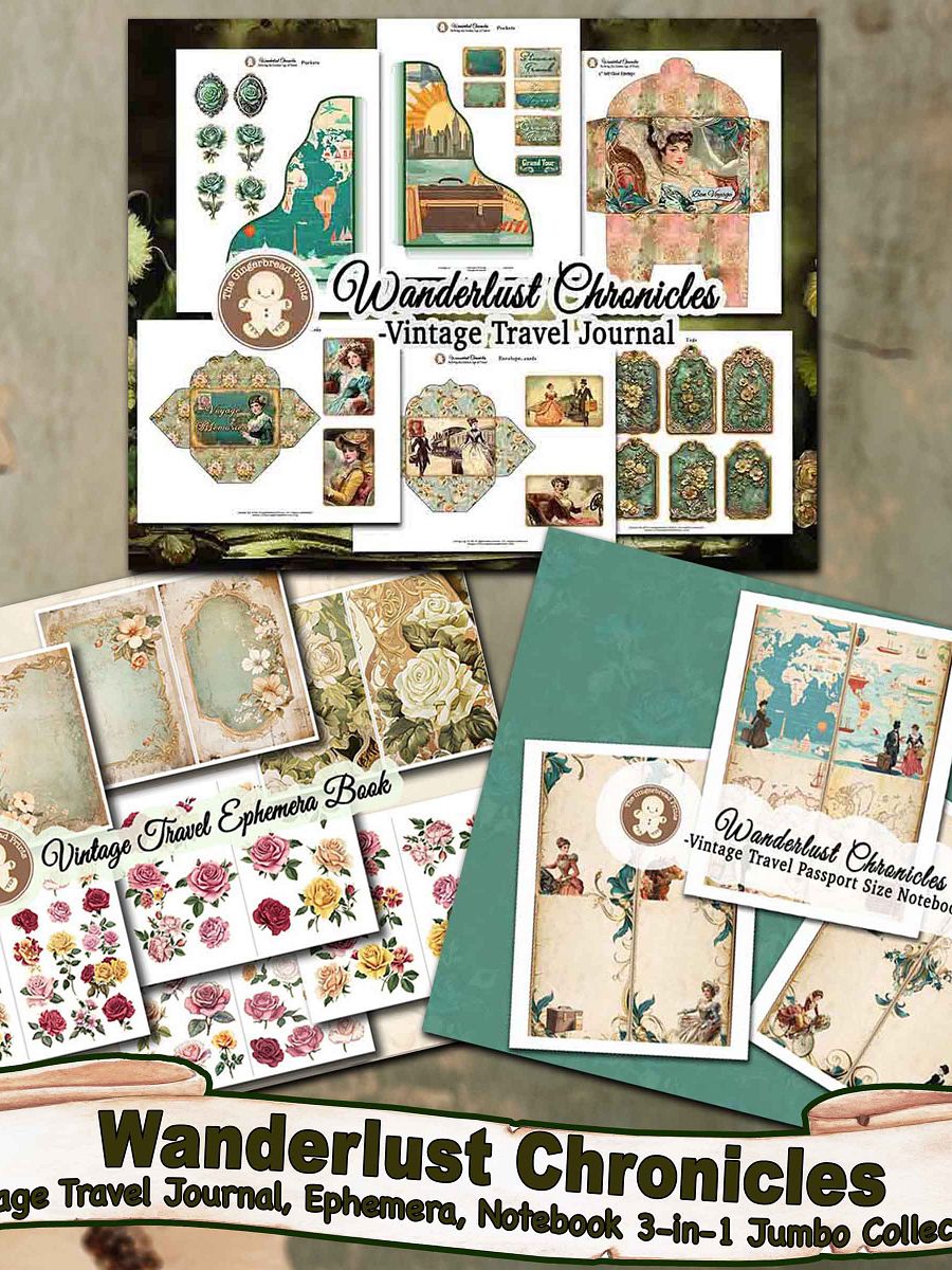 Wanderlust Chronicles Vintage Travel Journal, Ephemera, Notebook 3-in-1 Jumbo Collection product image (4)