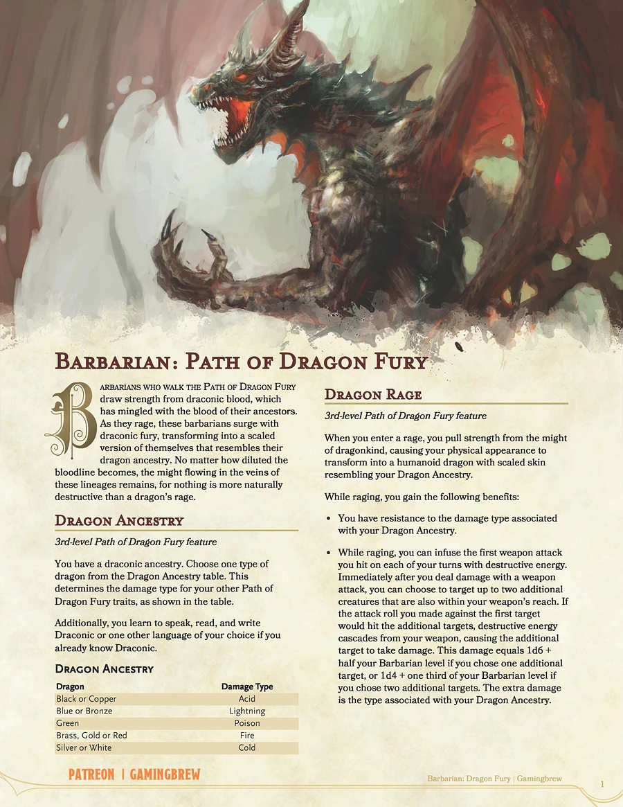 Path of Dragon Fury | 5E Barbarian Subclass product image (2)