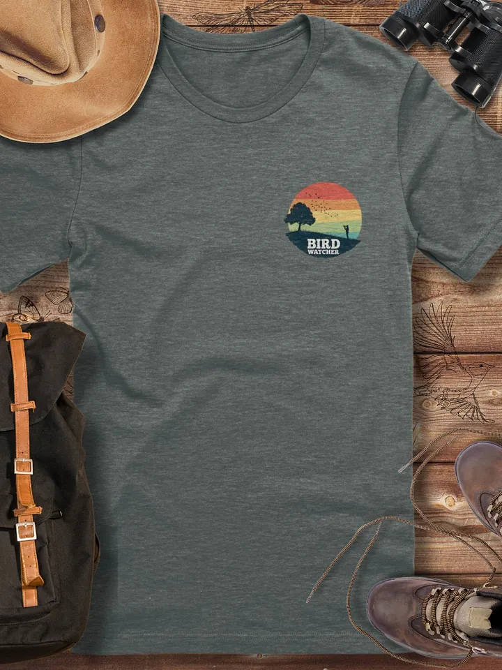 Bird Watching Shirt, Retro Sunset Nature Tee, Ornithologist Gift, Vintage Birdwatcher T-Shirt, Wildlife Lover T-shirt product image (1)