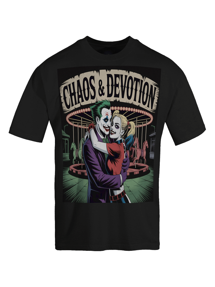 Joker & Harley Quinn 'Chaos & Devotion' Carousel Embrace Oversized Faded T-Shirt product image (1)