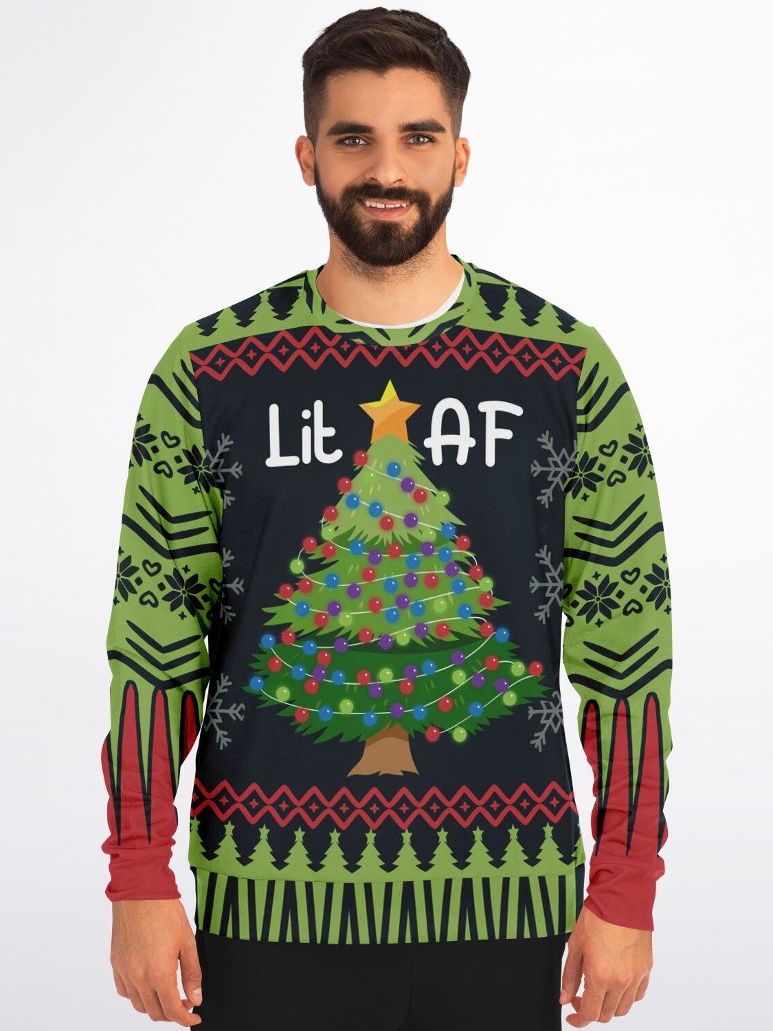 "Lit AF" Christmas Tree Sweatshirt | Funny Holiday Party Sweater | Festive Winter Outfit product image (3)
