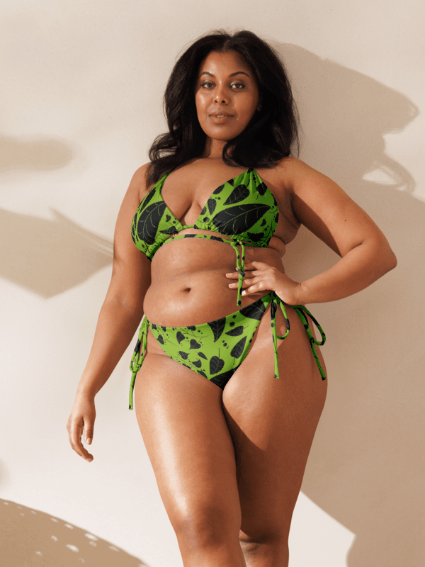Green & Black Leaves on Vive Recycled String Bikini product image (3)