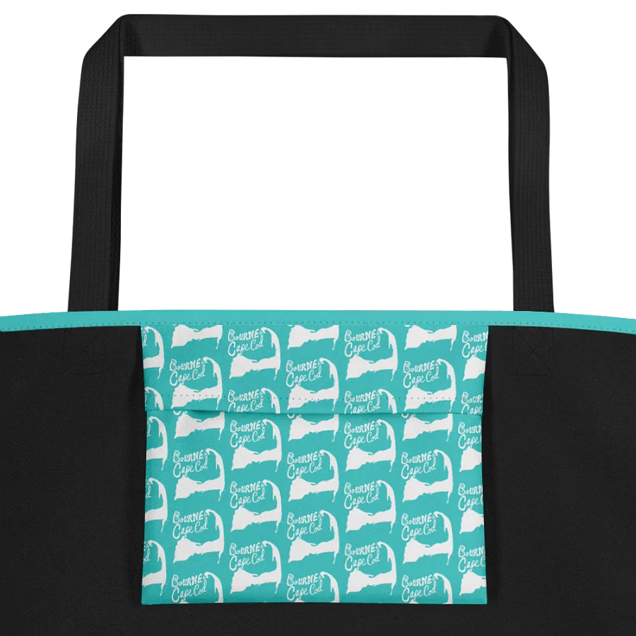 BRN.2C.C.™ | Large Tote Bag with Pocket | Coastal Classic | All-Over Logo Print | White Logo on Dark Turquoise product image (3)