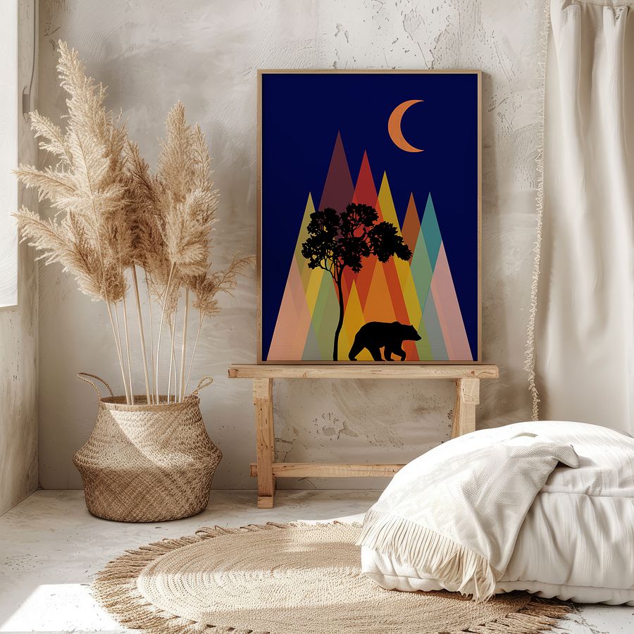 Bear Under The Moon Modern Geometric Art Print product image (10)
