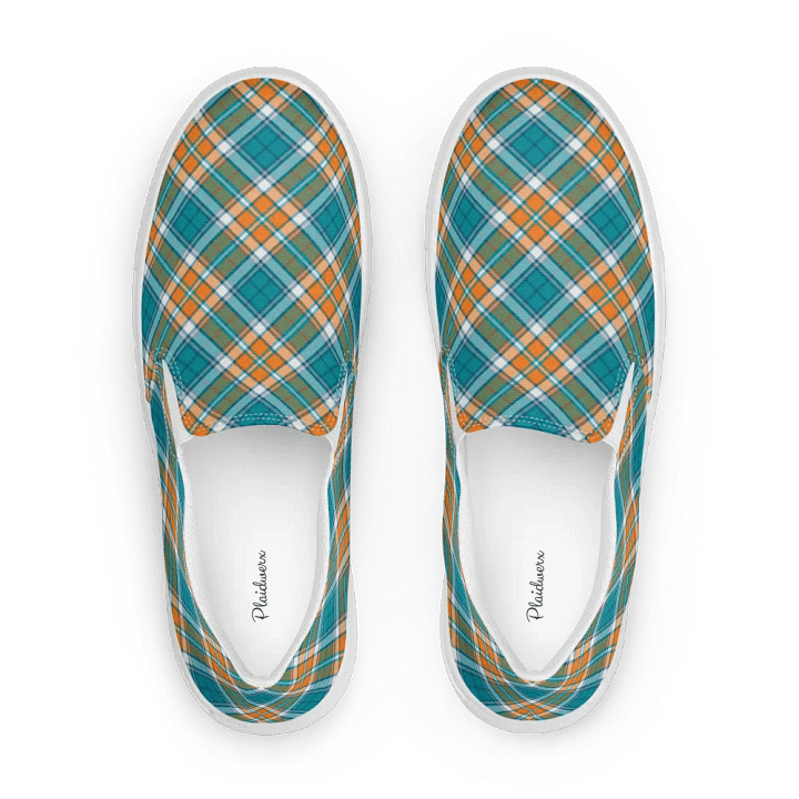 Turquoise and Orange Sporty Plaid Women's Slip On Shoes product image (1)