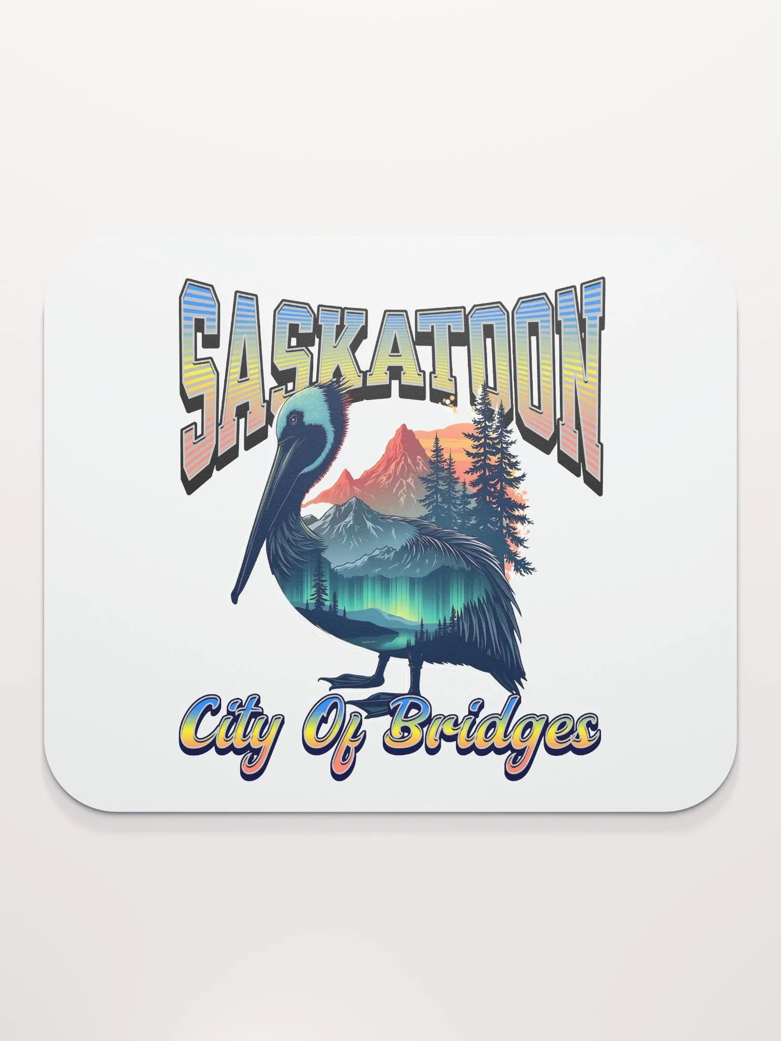Saskatoon City Of Bridges Pelican Aurora Borealis Mouse Pad product image (1)