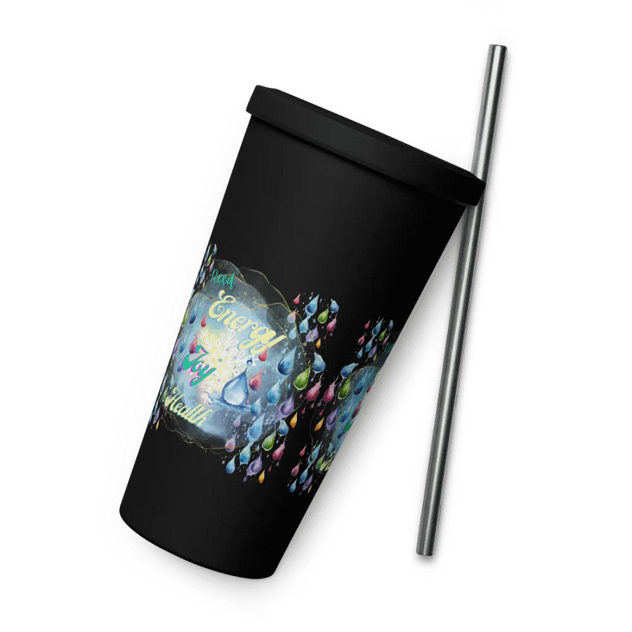 Insulated Tumbler with straw with beautiful swirly  water drop splash and drops design, product image (9)