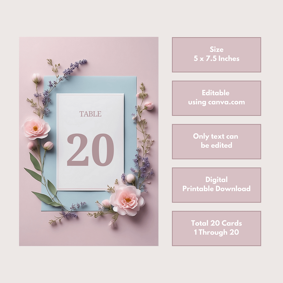 Floral Table Number Card - Dizynai (DTN-09) product image (3)